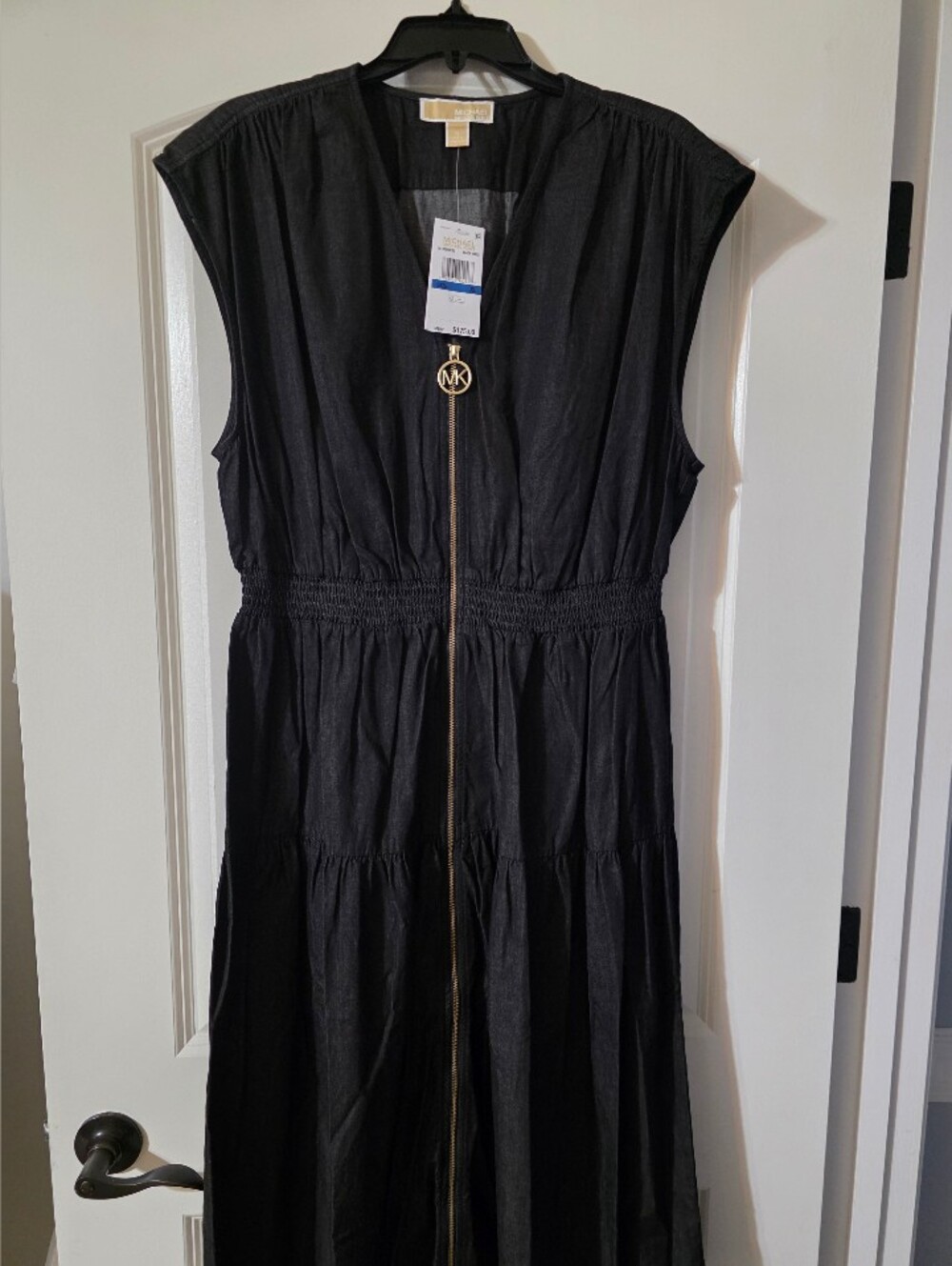 Michael Kors Black Sleeveless Maxi Dress with Gold MK Zip Pull